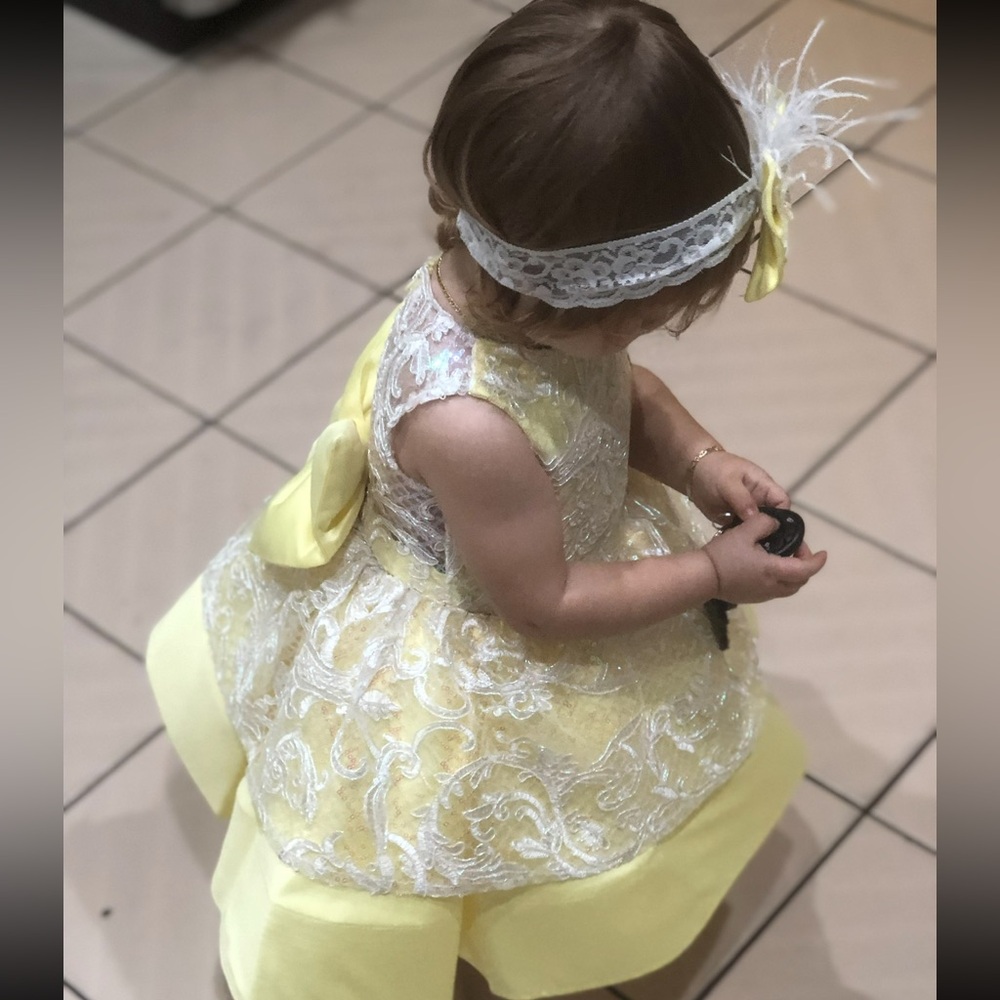 Yellow and White Lace Dress with Headband